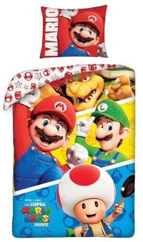 Bettwäsche Mario aus Mikrofaser – Bettbezug Mario 140 x 200 cm + Kissenbezug 63 x 63 cm – Disney (C)
