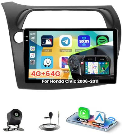 Roinvou 4+64G Radio Android 15 para Honda Civic 2006-2011, 9'' | Carplay Android Auto, Incell Pantalla Táctil Estéreo, GPS Bluetooth EQ WiFi RDS FM SWC Cámara Trasera