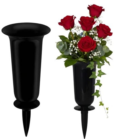 matches21 HOME & HOBBY Wetterfeste Grabvasen mit Erdspieß 32 cm schwarz - 2 Friedhofsvasen zum Stecken als Grabschmuck