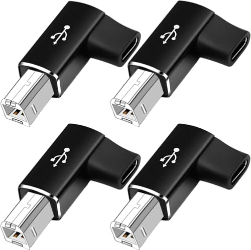 HAAMNING7 4 Pcs USB B to USB C 90 Degree Adapter Right Angle USB C Female to MIDI Male Printer Converter Adapter, for Printers, MIDI, Electric Pianos, Synthesizers, Electronic Drum