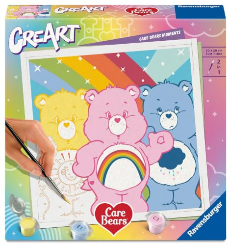 Ravensburger CreArt 12023306 - Care Bears: Glücksbärchi-Momente - Malen nach Zahlen Erwachsene, DIY Malset mit Pinsel und Acrylfarben, Geschenk für Frauen und Männer, Malen für Erwachsene