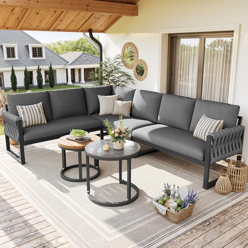 Dolamaní Gartenmöbel Set Lounge möbel Outdoor für 5-6 Personen, Metal, mit L-förmig gartensofa und Tisch, inklusive Aller Sitz- und Rückenkissen für Balkon Garten Terrasse (Grau)