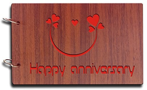 Sehaz Artworks Happy Anniversary Wooden Scrapbook Photo Album for Memorable Gift on Boyfriend Girlfriend on Anniversary, Monthsary for Couples Parents Husband, Wife Spouse (22 X 16 cm)