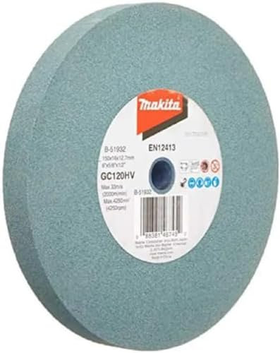 Makita B-51932 Schleifstein GC120H 150 x 16 x 12,7 mm, 1 Stück, für die Bearbeitung von NE-Metall, GC120H, EN12413, passend für Doppelschleifbock GB602