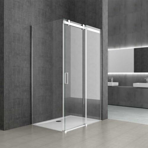 Durovin Bathrooms 1200 x 900mm L Shape Rectangular Frameless Shower Enclosure - Sliding Door - 8mm Safety Clear Glass with Anti Slip Acrylic Tray