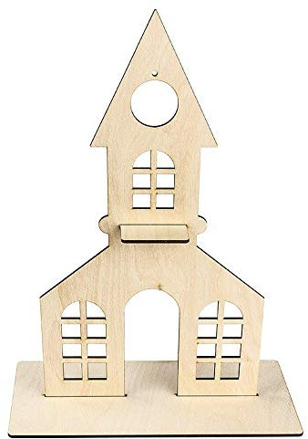 Ideen mit Herz Deko-Kirche aus Holz zum Aufstellen | 38 cm x 21,2 cm | Mit kreisförmiger Aussparung und Podest