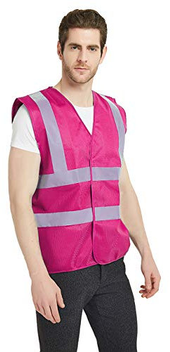 GOGO Gilet de sécurité industrielle avec des bandes réfléchissantes Norme ANSI ISEA Hot Pink L