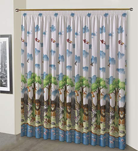 Maßgeschneiderte Kindervorhänge Gardine “Jungle“ Kräuselband Gardinen nach Maß Vorhang nach Maß Vorhänge Kinderzimmer (170 x 600 cm/HxB)