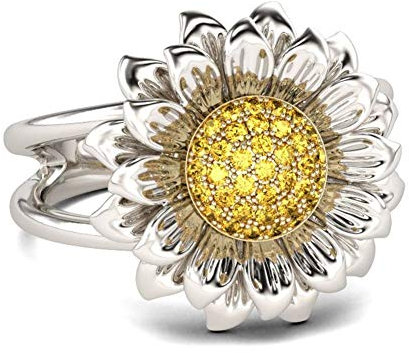 Jeulia Damen Sonnenblume Ringe Sterling Silber Blume Ringe Schmuck für Verlobungsring Trauring Ehering (54 (17.2))