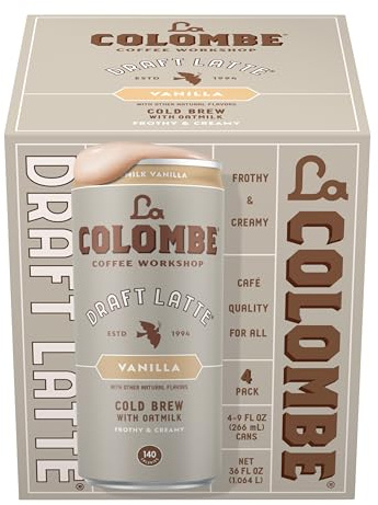 La Colombe Vanilla Draft Latte with Oatmilk - 9 Fl. Oz. 4 Pack - 100% Arabica Brazilian Cold Brew Coffee with Nitrous-Infused Oatmilk, Dairy-Free Vegan Latte, 120mg Natural Caffeine