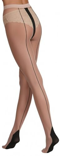 Yummy Bee - Collant Transparent Femme - Collants Silky avec Couture Arrière et Cubains Talon - Grande Taille 36-46