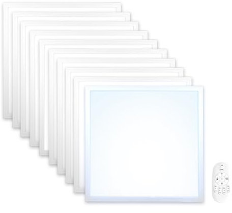 Xtend EcoLight 10x LED Panel 62x62 6000K Kaltweiß dimmbar | 40W Tageslichtweiß LED Rasterleuchte Einlegeleuchte | inkl. Trafos 1 Fernbedienung Rasterdecken PMMA PLe2.2