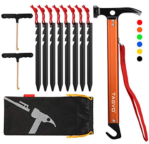 TAGVO Multifunktions Camping Hammer, Multifunktions Outdoor High Carbon Stahl Camping Hammer Zelt Hammer mit Zeltpfahlentferner die Funktion，mit Aufbewahrungstasche