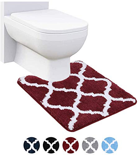 Homaxy rutschfeste WC-Vorleger Waschbar WC Teppich Klovorleger mit Ausschnitt Weiche Hochflor Toiletten Vorleger- 50 x 60, Weinrot