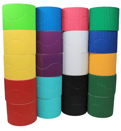 Bright Ideas assortiti bordo ondulato per la scuola, arte e artigianato, confezione da 20 rotoli, 10 cm x 7,5 m 80 g/m², 13 colori nero, bianco, rosso e verde smeraldo, 10cm x 7.5m