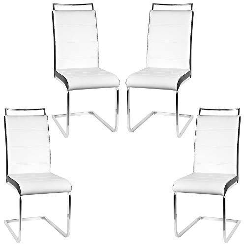 Esszimmerstuhl mit Hoher Rückenlehne, 4-er Set, Schwingstuhl Set, Weiß + Schwarz