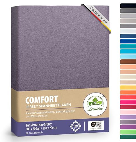 leevitex® Premium Spannbettlaken 180x200-200x220 cm - 40 cm Steg - auch für Boxspringbett & Wasserbett | 100% Mako-Jersey-Baumwolle | ÖKO-TEX | 170g/m² | Platingrau