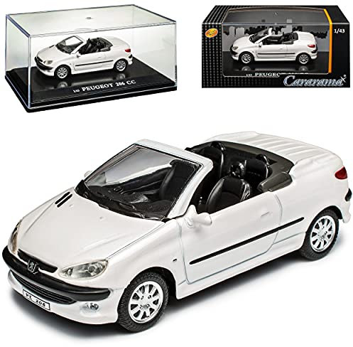 Cararama Peugeot 206 CC Cabrio Offen Weiss 2000-2007 mit Sockel und Vitrine 1/43 Modell Auto mit individiuellem Wunschkennzeichen
