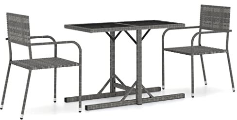 vidaXL Gartenmöbel Set 3-TLG. Sitzgruppe Balkonset Sitzgarnitur Gartengarnitur Balkonmöbel Gartenset Tisch Stühle Gartentisch Gartenstuhl Grau