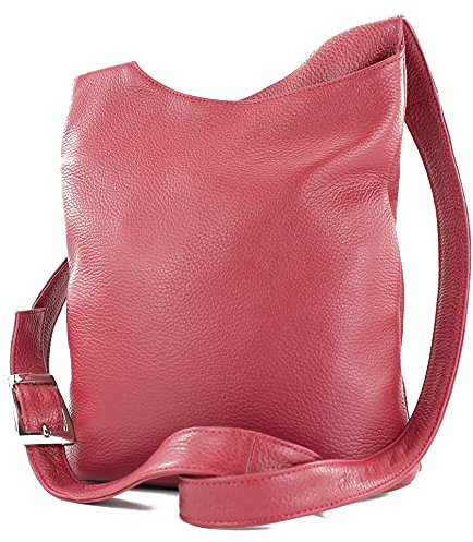 modamoda de T221 Damen Leder Umhängetasche Schultertasche Medium handmade in Italy, Farbe:Rubinrot