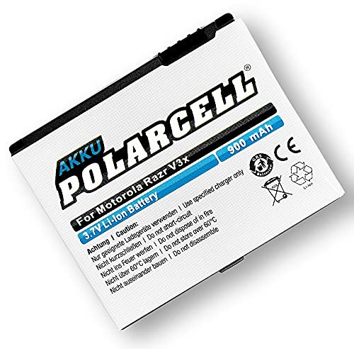 PolarCell Batteria per Motorola RAZR V3x | Rokr E8 | SLVR L7 | SLVR L9 | Aura | C261 | EX112 | EX115 | V1150 sostituisce batterie originali BC60 BK60 CFNN7005 | 900mAh | Celle di qualità A+