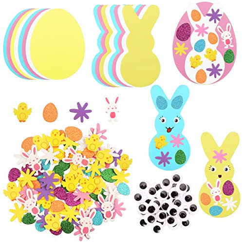 146 Stück Oster Schaumstoff Bastel Oster Schaumstoff Sticker Set mit Oster Schaumstoff Formen Eiern Hasen Selbstklebenden Glitzer Osteraufklebern Dekoration Osterfüllern Basteln Partyzubehör Zubehör