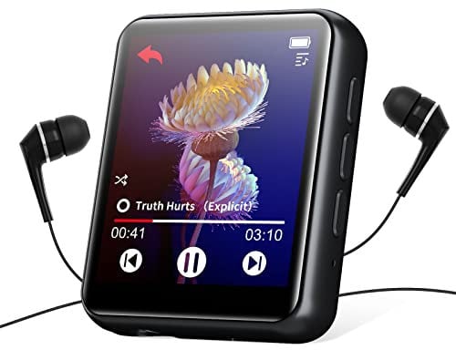 Voller Touchscreen Bluetooth 5.0 MP3 Player, 64GB HiFi Verlustfreier Ton MP3 Musik Player mit Lautsprecher, Voice Recorder, Line-in Aufnahme, FM Radio, E-Book, Schrittzähler, Unterstützt bis zu 128GB