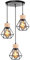TOKIUS Pendelleuchte Vintage Industrial 16CM Hängelampe mit Geometrischem Design E27 Lampe aus Holz Eisen Käfig Lampenschirm Schwarz Hängeleuchte für Esstisch Küche (Pendellampe 3-flammig, Rondell)