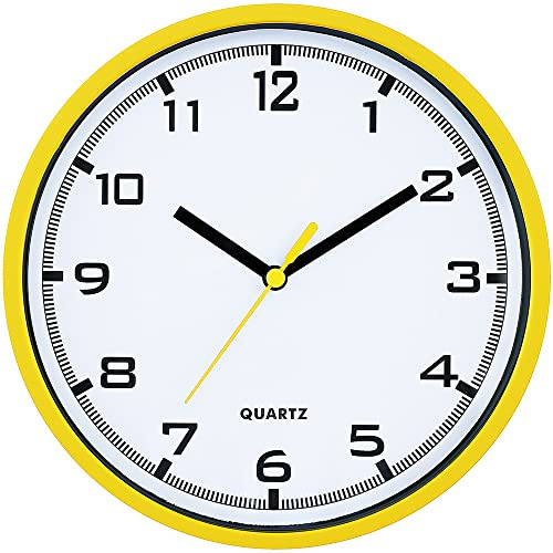 MPM Quality Design Wanduhr, Moderne Uhr, Wand-Deko aus Kunststoff, Gelb, Quarz-Schrittmotor, das ideale Accessoire für jeden Raum im Haus: Wohnzimmer, Schlafzimmer, Küche, Büro, Größe: ∅ 200 mm