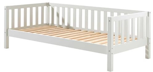 VIPACK Bett, robust, Kiefer, Weiß, Einzelbett
