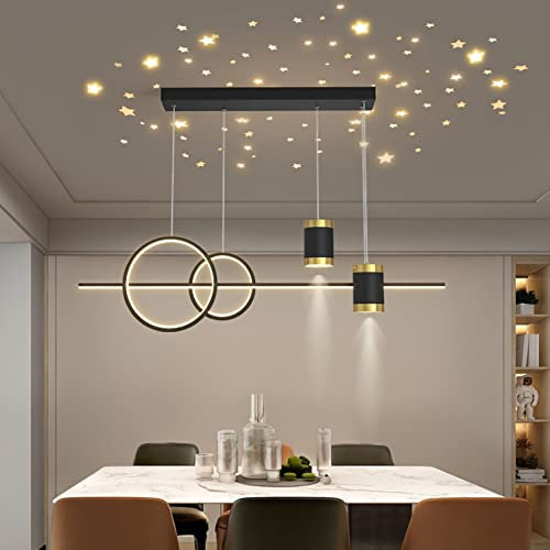LED Pendelleuchte Esstisch, Moderne Wohnzimmer Deckenleuchte Kronleuchter Schlafzimmer Höhenverstehbar Hängelampe Ring Design Hängeleuchte für Küche Büro Arbeitszimmer Pendellampe (Schwarz)