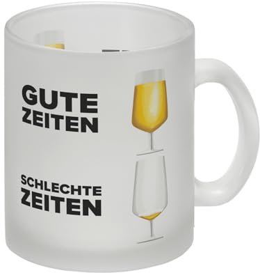 Gute Zeiten - Schlechte Zeiten Bier Glas Tasse witzige Kaffeetasse mit lustigem Spruch für Biertrinker die gerne immer ein volles Glas haben Glas Tasse Du suchst nach einer