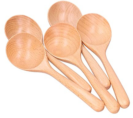 Cucchiaio per Confetti, 5pcs Cucchiaio Legno, Cucchiai da Minestra in Legno per Mangiare Cucchiaio da Minestra Asiatico, Ramen in Stile Giapponese Mestolo Accessori da Cucina(Legna)