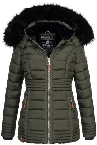 Navahoo warme Damen Winter Jacke Steppjacke mit Teddyfell B900 [B900-Umay-Pri.-Olive-Gr.XL]