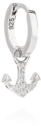 NKlaus Einzel 11mm Klappcreole hängender Anker 925 Silber Creole Zirkonia Weiß Ohrring 11192