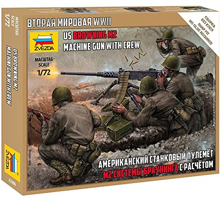 Zvezda -6286 US Machine Gun Browning w/Crew, 1/72 Scale, Model Kit, ZS6286