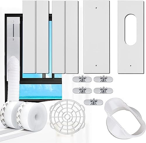 Kit Ventana Aire Acondicionado Portátil, Placas de Sellado de Ventana Corredera de Aire Acondicionado Portátil, Adecuado para Tubos de 5/5,9 de diámetro, con Adaptador de Ventana (Ø13cm, 43-152cm)