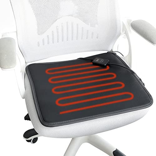OLYDON Cuscino riscaldante per sedia da ufficio, cuscino riscaldante quadrato in pelle, con spegnimento automatico e regolazione intelligente della temperatura, universale, per casa, sedia da ufficio