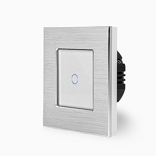 POINT Smart Einfacher WIFI Touch Lichtschalter Ein/Aus 1-Fach im Aluminium Rahmen in weiß 1-Weg Smart Home Glas Berührungs Wandschalter für Alexa Google Home IFTT Tuya App gesteuert Luxus-Time