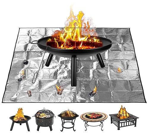 Tapis de brasero - 99 x 99 cm - Tapis de foyer d'extérieur pliable - Tapis de barbecue carré résistant pour terrasse, herbe, pelouse, jardin et camping en plein air