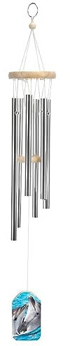 Windspiel mit 6 Metallrohren, Wasserspielender Delphin Windspiel für Garten, Innen und Außen