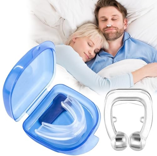 Anti-Schnarch Set, Anti-Schnarchschiene+Anti Schnarch Nasenclip,Mundschutz zum Zähneknirschen,Schnarchstopper Premium Nasenclip,Schnarchstopper zum besser Schlafen,2pcs