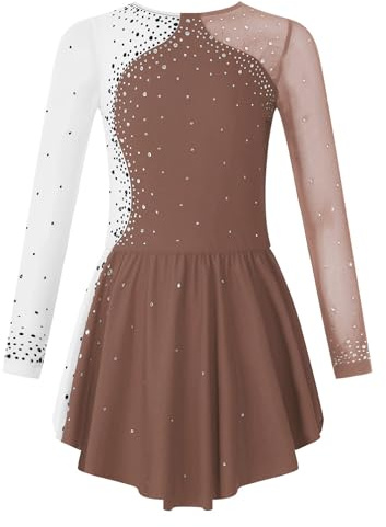 Aislor Tanzkleid Mädchen Langarm Ballettkleid Kinder Eiskunstlauf Kleid W Braun 170-176