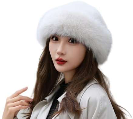 BSYLOO Verdickter Kunstfell, warme Mütze, luxuriöse mongolische Damenmütze aus Kunstnerz, vielseitige Wintermütze für Damen und Mädchen, Weiss/opulenter Garten, S/XXL