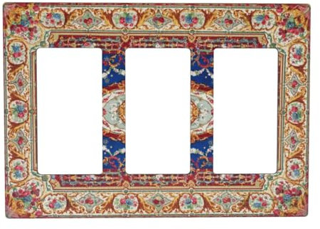 Spshian Placca decorativa per interruttore della luce a 3 uscite, stile vintage, bohémien, blu, rosso, floreale, retrò, 3 gang, placchetta, placchetta decorativa GFCI per bagno, camera da letto,