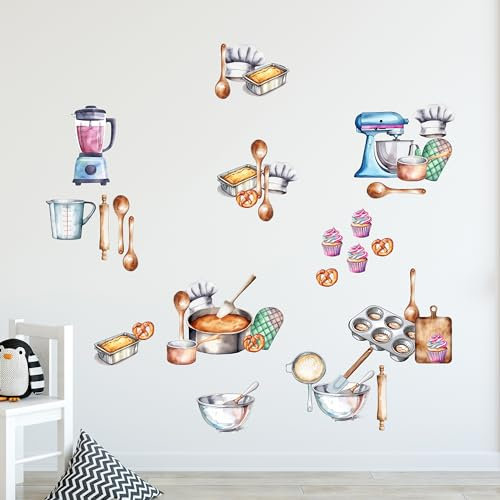 GRAZDesign Wandtattoo Kinderzimmer Kinderküche, Folie für Küche Mädchen, Backen Set mit Kuchen, Wanddekoration, als Set 57x57cm