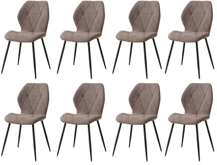 GrandCA HOME Juego de 8 Sillas de Comedor, Sillas de Comedor Tapizadas, Sillas de Cocina Nórdicas, Sillas Acolchadas con Patas de Metal, Cojines de Tela de Rombos,Marrón-R