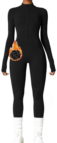 AEEZO Womens Fleece Lined Workout Jumpsuits Zip Up Thermal Yoga Rompers Sexy One Piece Bodycon Pants