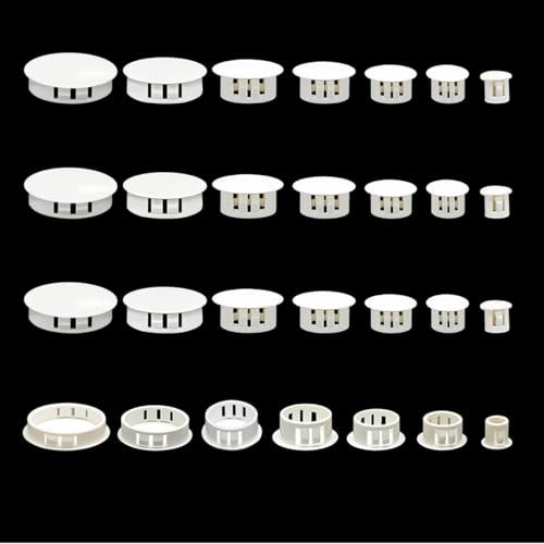 VEGCOO 200 Pcs Hole Plugs, 6 Sizes Plastic Hole Plugs White Screw Hole Plugs, Drilling Cover Plugs for Furniture Home Kitchen Cabinet Chair Bookcase