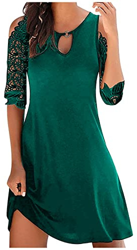 WVONIF Robe Ete Femme Mi Longue Manche Courte Bohème Mini Robe de Vacances et Plage Col V Florale Courte avec Ceinture pour Grossesse